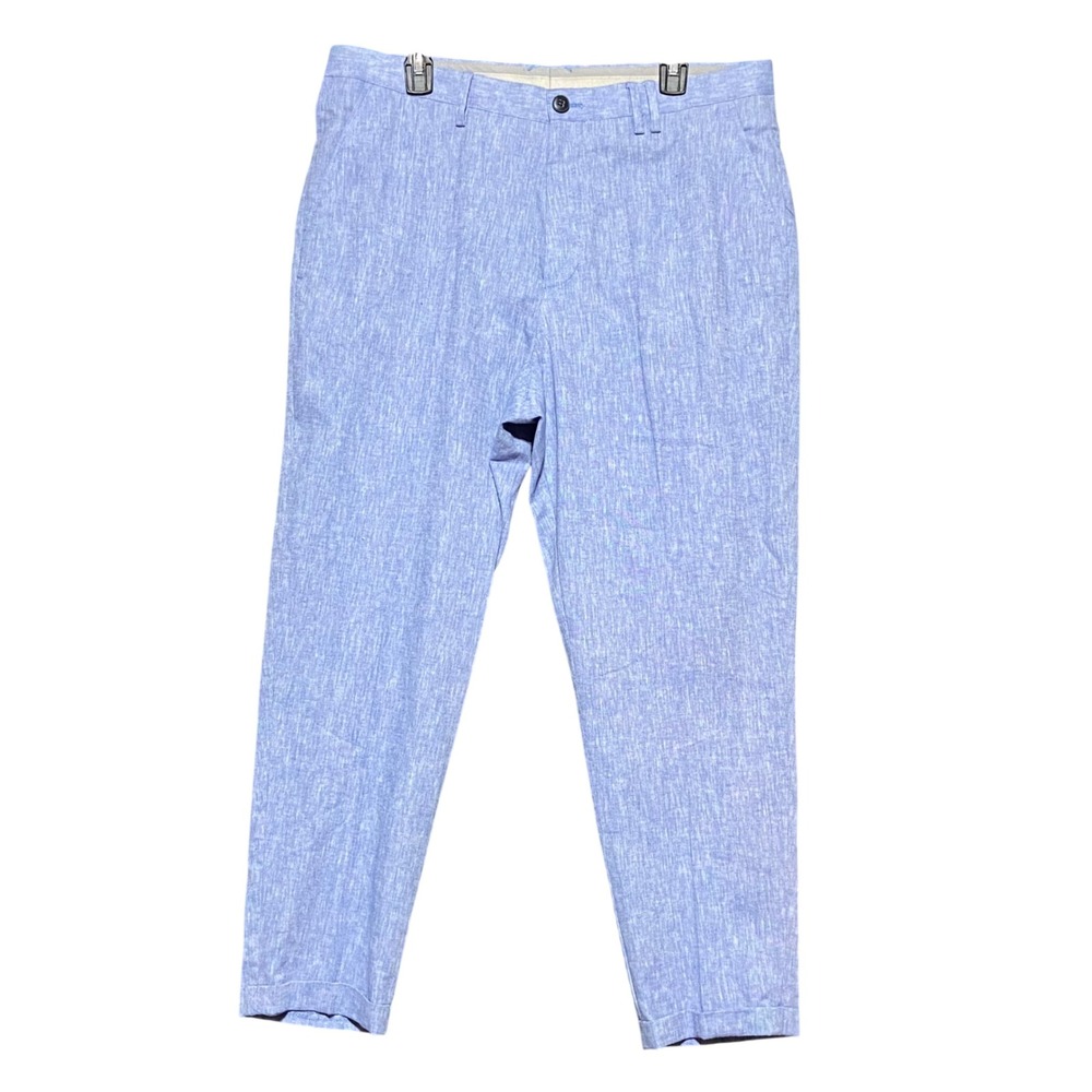 Zara Man Blue Linen Cotton Blend Tapered Chino Pants‎ Mens XL Coastal Vacation
